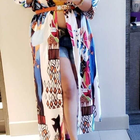 Over Sized Kimonos Women's Geometry Print Rayon Kimonos for Summer Loose Open Fr - Picture 5 of 8